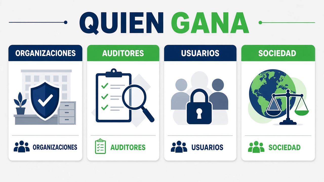 Cuatro destinatarios del control: organizaciones, auditores, usuarios y sociedad